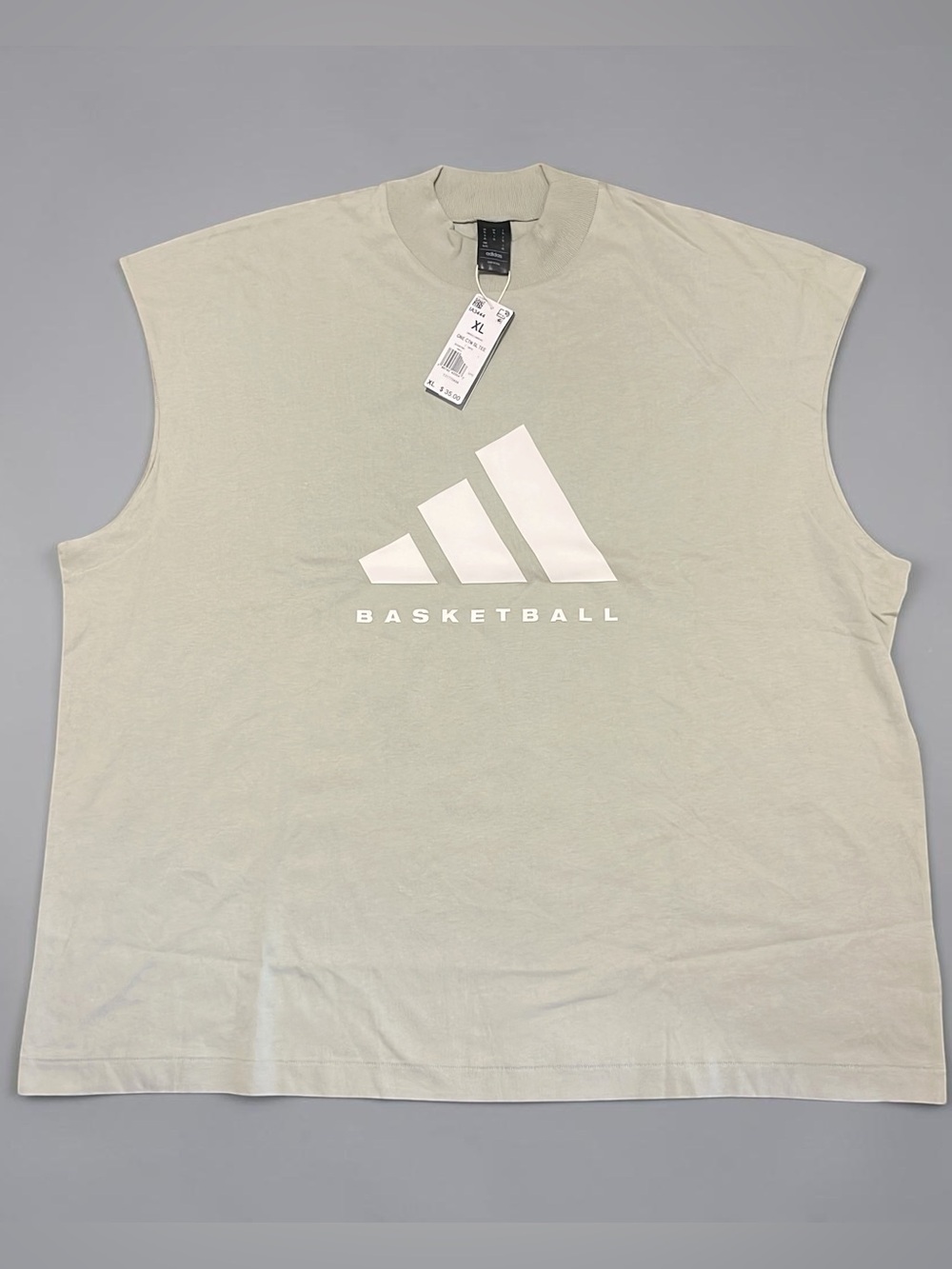 adidas Men’s Sleeveless Tank — Light Sage Green White Logo Sz XL **OVERSIZED***
